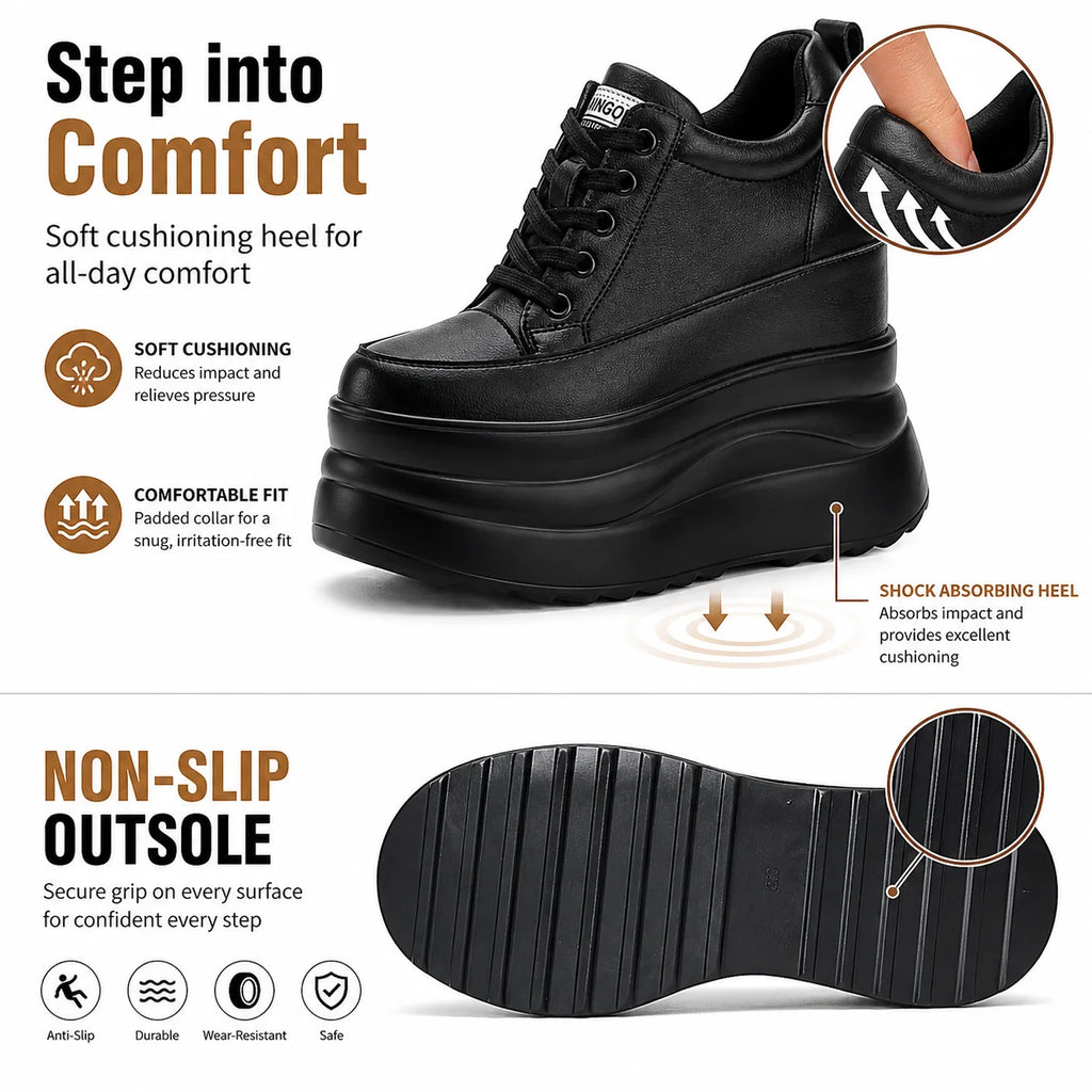 Fujin 13cm 2025 Genuine Leather Platform Wedge Flats Shoes Chunky Sneaker Casual Comfy High Brand Fall Autumn Walking Shoes