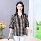 Summer half sleeve Shirt Fashion Commute All-match Ice Silk Printed Button Loose Women's Blouses Top
