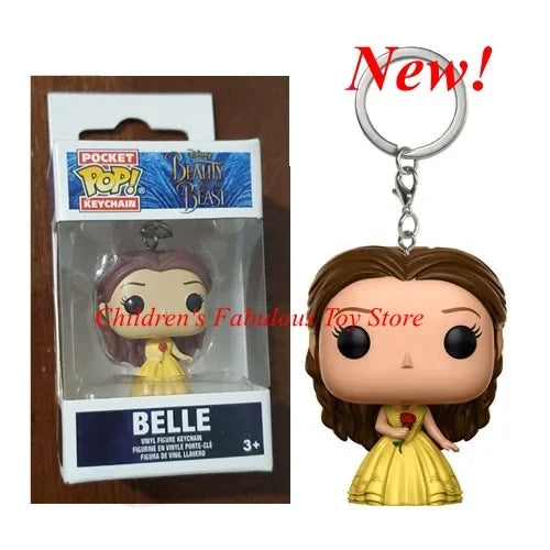 New FUNKO Keychains Disney Demona Princess Bella Ariel Alice Anna Elsa Bell Jack Sally stitch Action Figure Toys Ornaments