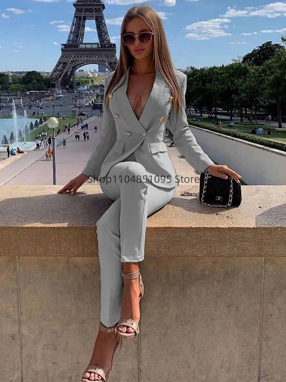 New Elegant Pant Suits Women's Western-Style Beige 2PCS Set Smooths Your Silhouette Through Commuting Casual Women Suits Set