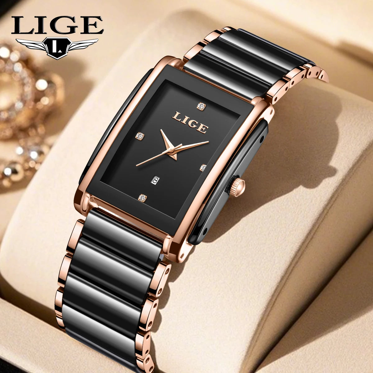 LIGE Fashion Elegant Watch for Women Japanese Movement Ceramics Strap Luxury Ladies Bracelet Quartz Watches Gifts Reloj Mujer Main image
