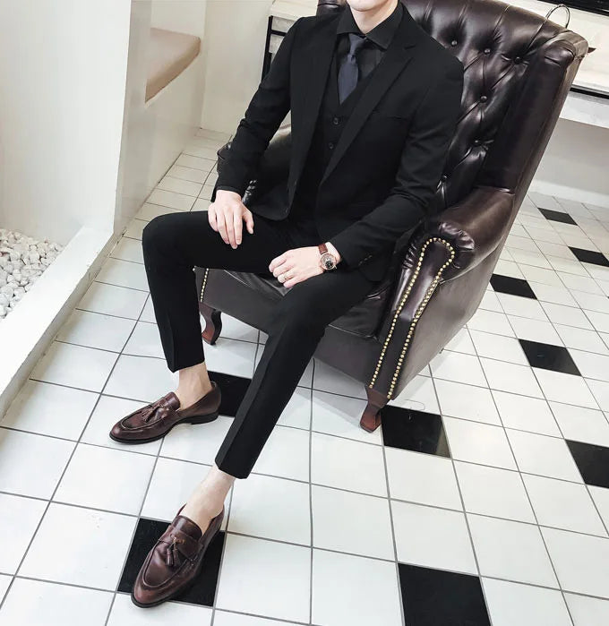 New Style Suits (Blazer+ Vest + Pants) Men's Fashion Business Wedding Gentleman Full Professional Interview Formal Casual Suit