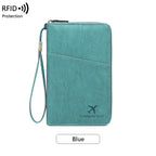Multi-Functional RFID Blocking Passport Bag Travel Document Holder with Long Zipper Ticket Storage Wallet for Multiple Passports