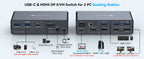 KVM Switch 2 Monitors 2 Computers Docking Station USB C+HDMI/DP Input,4K@60Hz/120Hz DisplayPort Dual Monitor for Laptop Desktop