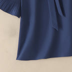 2026 ZANZEA Elegant Summer Blouse Women Stand Neck Short Sleeve Tops Stylish Solid OL Work Shirt Casual Lace-Up Holiday Tunic