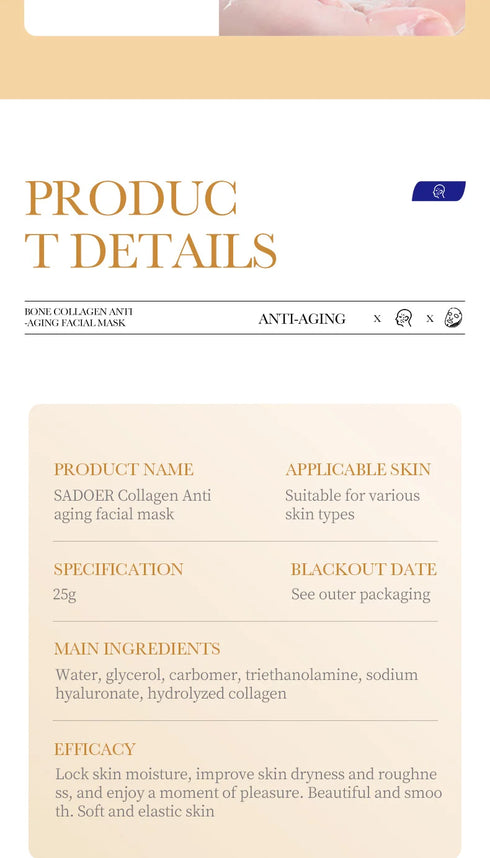 10PCS Collagen Anti Wrinkle Facial Mask Anti Aging Fade Fine Lines Firm Skin Moisturizing Brightening SkinCare Korean Cosmetics
