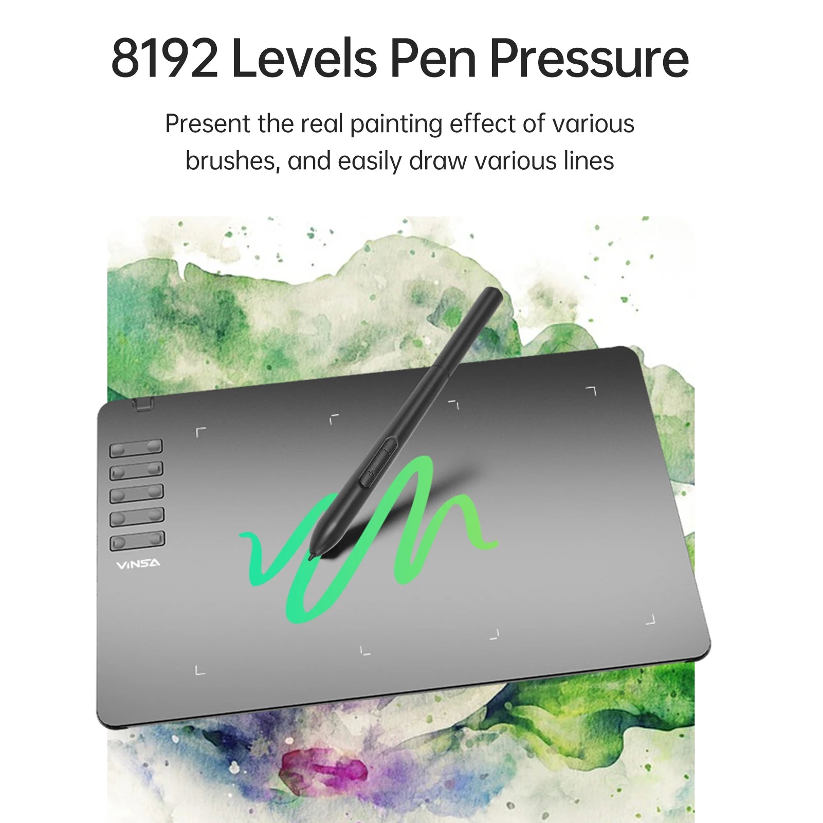 VINSA T1161 Graphics Drawing Tablet Ultra-thin Art Creation Sketch with Battery-free Stylus 8 Pen Nibs 8192 Levels Pressure