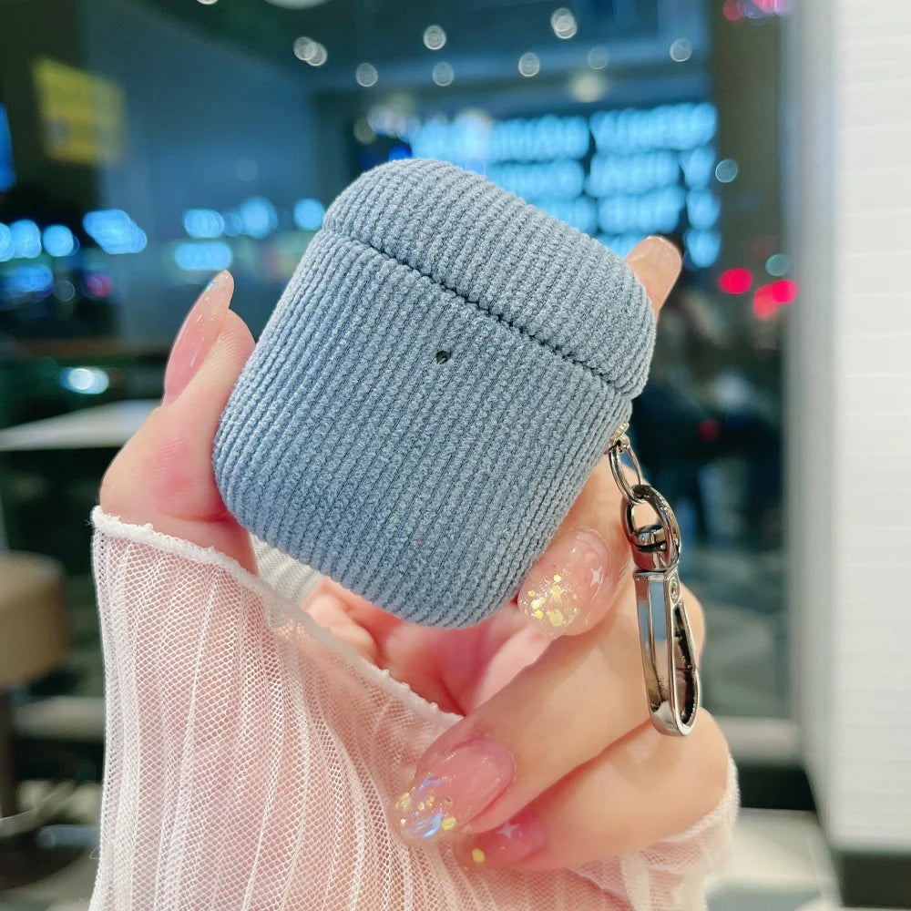 Winter Matte Corduroy Fabric Hook Earphone Case For Apple Airpods 1 2 3 4 Pro 3 2 Wireless Bluetooth Earphone Anti Scratch Cover