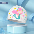 Kids Swim Cap High Elastic Waterproof Silicone Breathable Lightweight Cartoon Pattern for Pool Swimming Boys Girls Comfort Fit