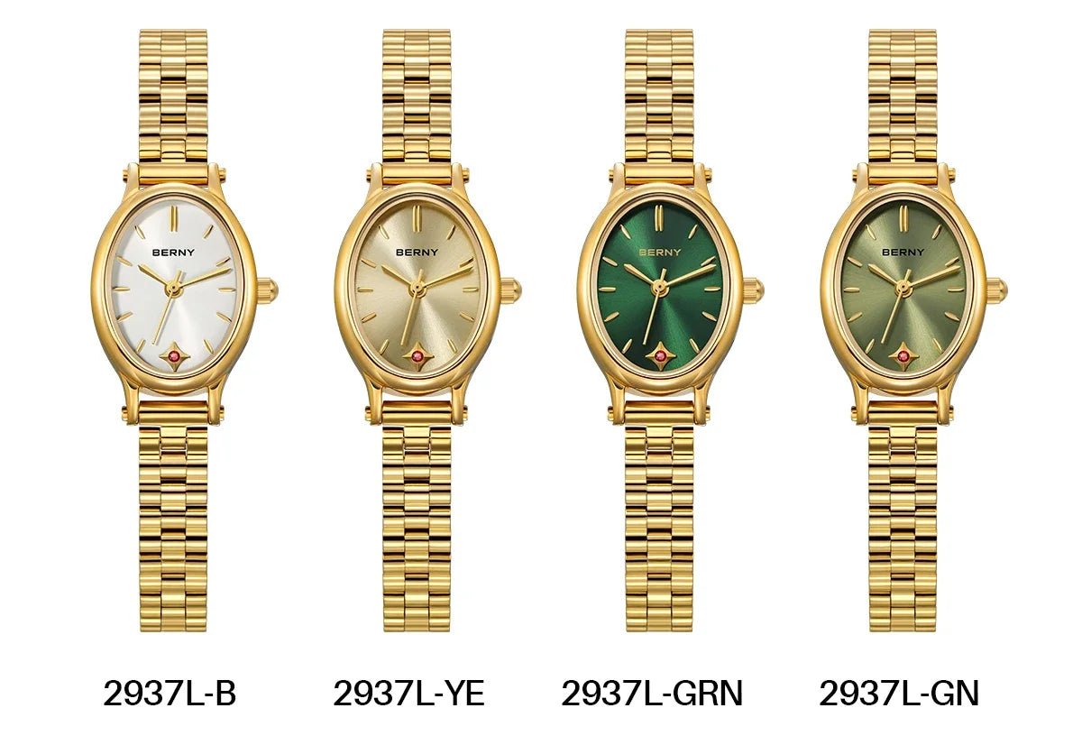 BERNY Gold Watch for Women Olive Green Quartz Jewelry Bracelet Casual Jewelry Women's Wristwatch Small Fashion Ladies Watches