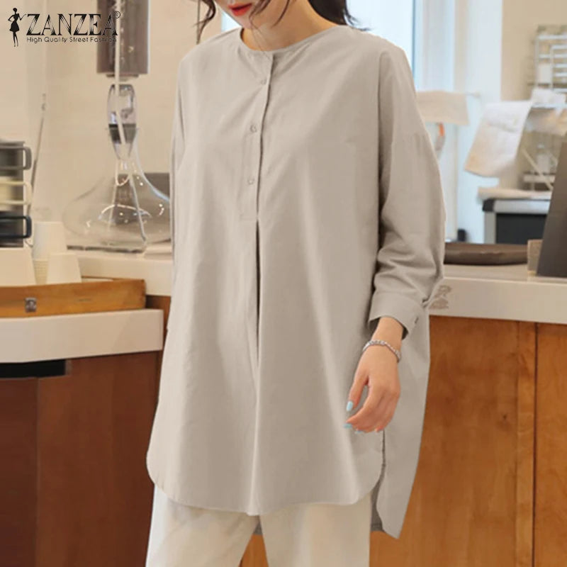 ZANZEA Fashion Autumn Long Sleeve Blouse Women Baggy Shirt Elegant Solid OL Work Tops Causal Loose Holiday Work Blusas Mujer