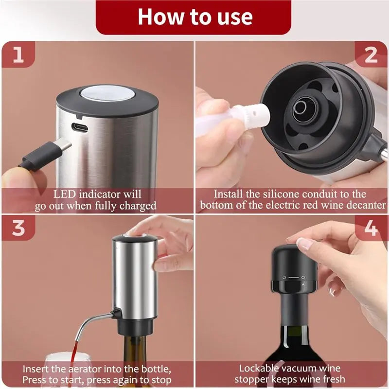 ASWUT-Electric Wine Dispenser, Touchless Automatic Beverage Pourer, Rechargeable Wine Pourer With Lockable Wine Stopper Secondary image