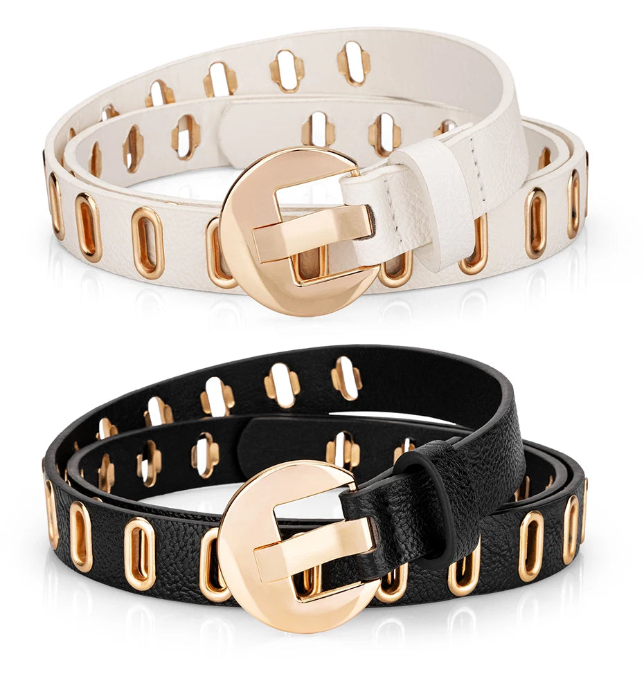 Maikun New Grunge Women Belt Adjustable Hole Grunge Punk  Belts for Women Alloy Pin Buckle PU Leather Belt 
