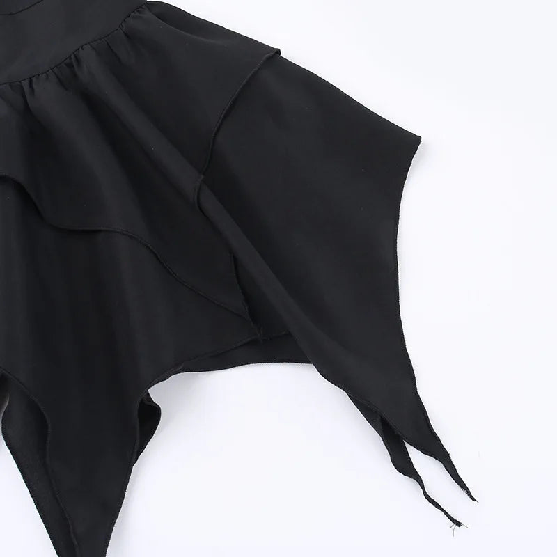 Summer Fashion Short Skirts New Sexy Women Gothic Punk Irregular Skirts Solid Color Drawstring Tie-Up Ruched Ruffles Mini Skirt