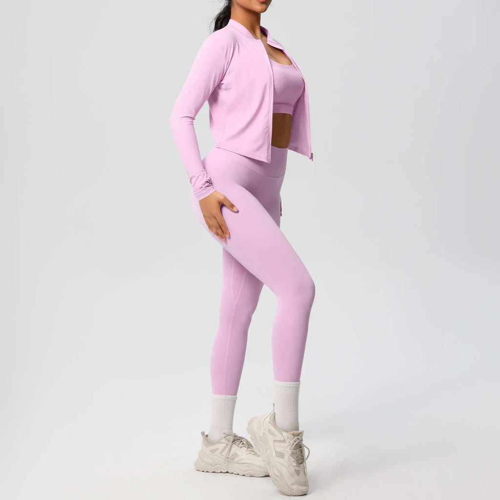 3pcs Sportswear Yoga Set Gym Sports Bra Zipper Jacket Leggings Clothes Sportswear Yoga Suits For Women Fitness Set Tracksuit