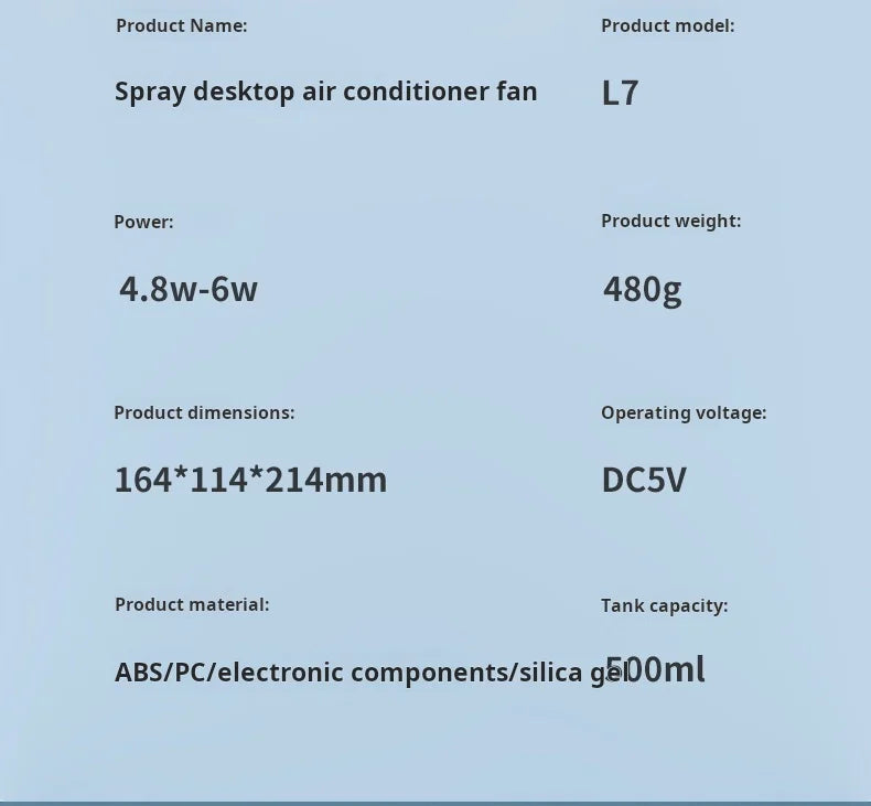 Mini USB Desk Fan Portable Quiet Cool Air Conditioner for Bedroom Home Use with Humidifying Spray Function Tabletop Fan