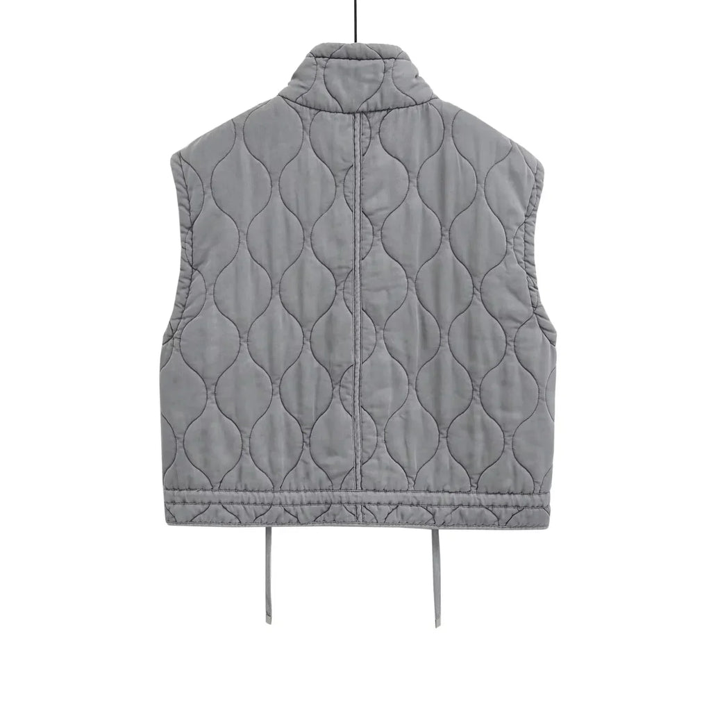 Autumn Winter Women Standing Collar Light weight Sleeveless Cotton Coat Vest Women Pocket Decoration Tank Top
