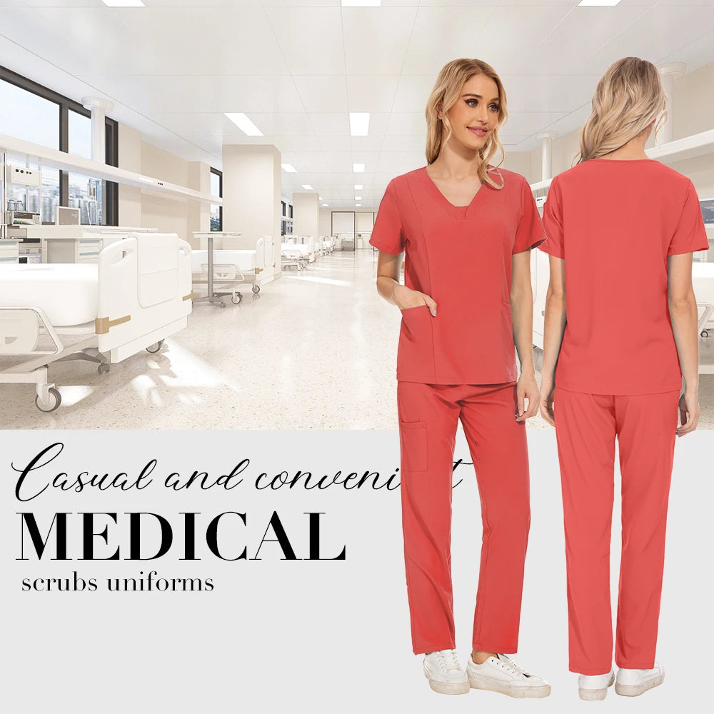 Niaahinn Scrubs Uniforms Sets Wholesale Medical Scrub Stretch Suit Healthcare Nursing Uniform Unisex Surgical Uniforms Woman Men
