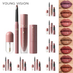 4pcs/Set Long Lasting Waterproof Lip Makeup Kit - Soft Smooth Creamy Lipliner Lipstick & lip gloss lip oil Set