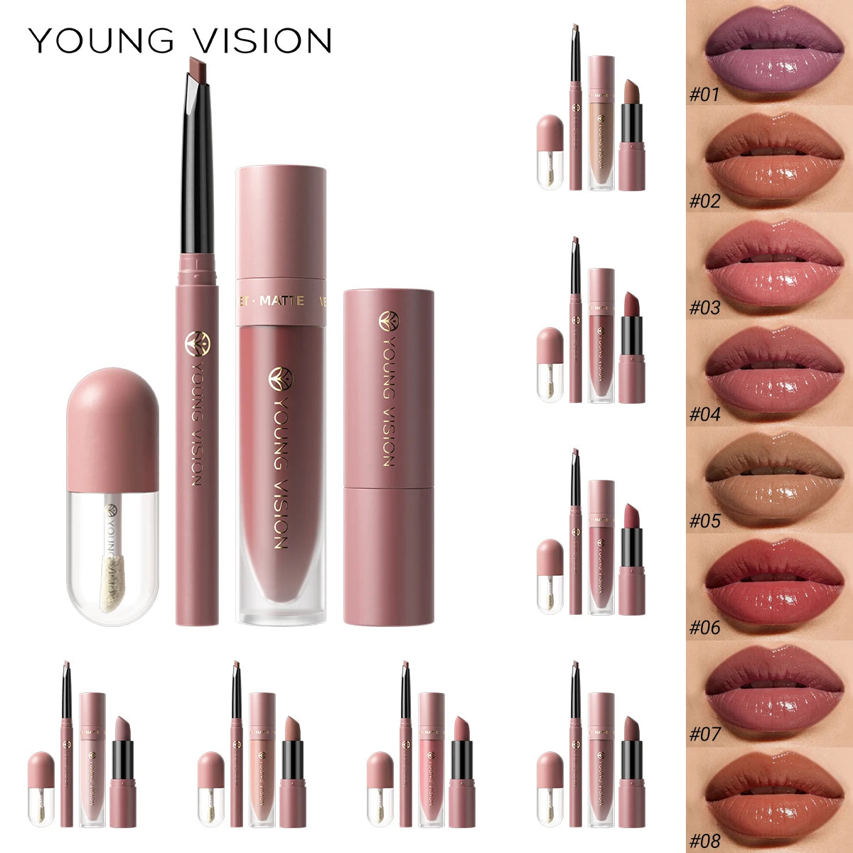 4pcs/Set Long Lasting Waterproof Lip Makeup Kit - Soft Smooth Creamy Lipliner Lipstick & lip gloss lip oil Set