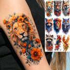 1 Sheet Unique Watercolr Lion Tiger Animals Temporary Tattoos Long Lasting Waterproof Fox Owl Fake Tattoo Sticker Body Art Tatoo