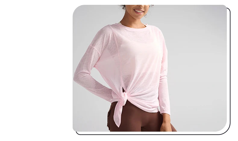 Fashion Women's Breathable Loose Quick Drying Long Sleeve Yoga Shirts Slimming Side Slits Leisure Running Fitness Cycling Tops