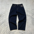 Vintage Low Waist Hip Hop Cherry Blossom Embroidered Jeans  Wide Leg Trousers Y2K Clothes Mens Womes Embroidered Baggy Jeans