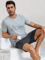 Men's Stylish Pajama 2Pcs Set Satin Short Sleeve And Plaid Shorts Comfortable Soft Sleepware Loungewear Can Be Worn Outside Pjs