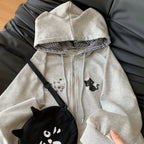 Ropa Cute Hoodies Coats Cartoon Cute Cat Ear Print Hooded Sweatshirts Y2K Tops Women Clothing Casual Zipper Loose New Hoodie
