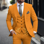 Men's Khaki 3-Piece Suit Classic Peak Lapel Business Formal Wedding Groom Slim Fit Elegant Gentleman Style Fashion Blazer