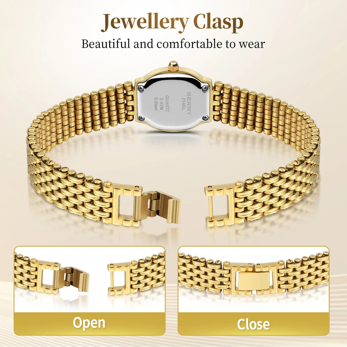 BERNY Gold Women's Watch Luxury Small Dial Ladies Gold Watch Jewelry Bracelet Quartz Lady Watch Stylish Fashion Women Watches