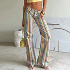 HXAO Rainbow Striped Jeans Women's Pants Spring 2026 Casual Straight Leg Mid-Waisted Trousers Fashion Streetwear Pants For Women