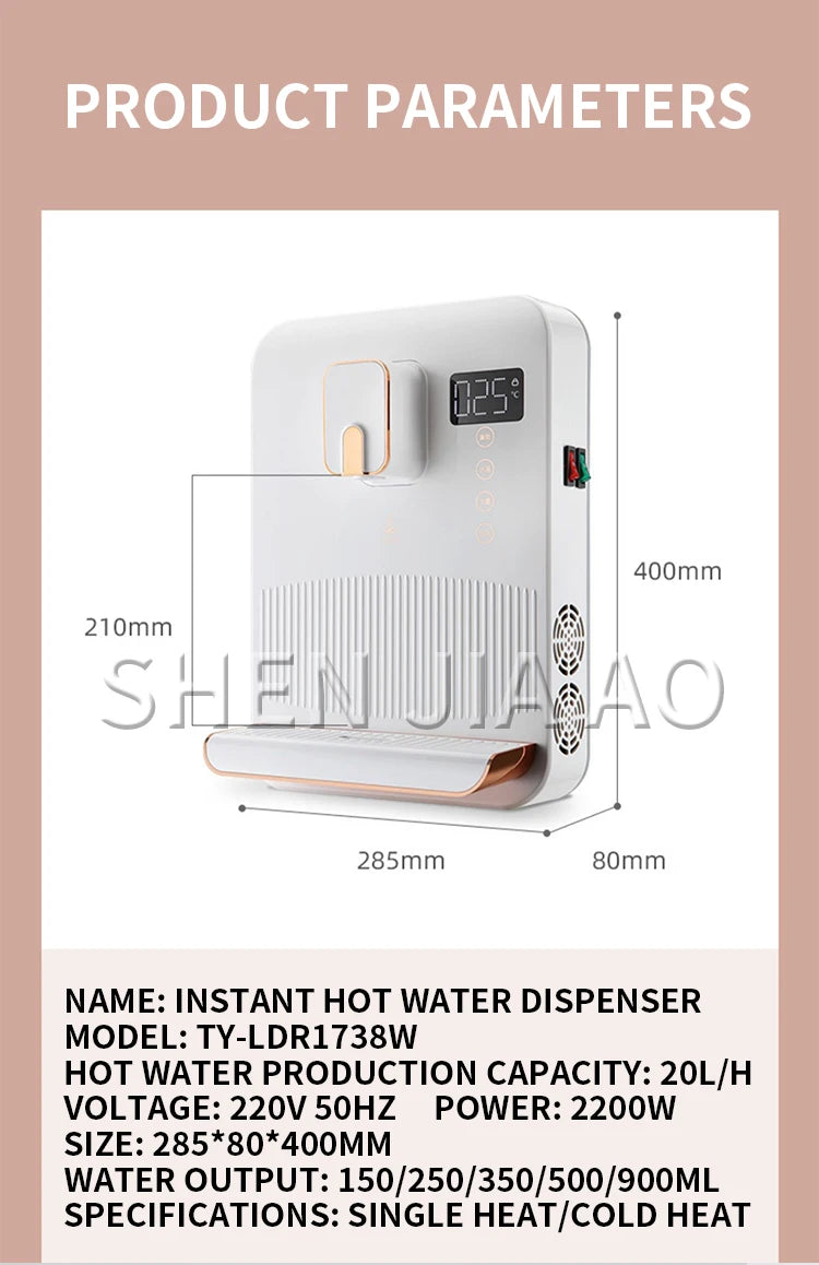 TY-LDR1738W Pipeline Machine Wall-mounted Household Icy&warm&hot Instant Hot Water Dispenser 2200W