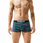 SEOBEAN Classic Plaid Mens Boxer Shorts 100% Cotton Underwear Boxershorts U convex Pouch Arrow Panties Shorts Men Sleep Bottoms