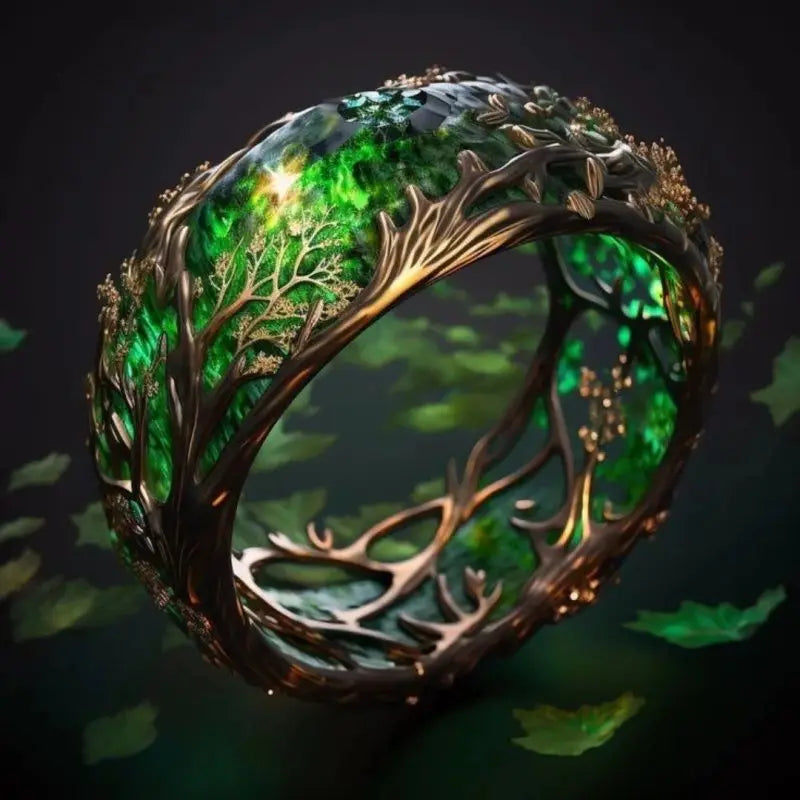 Creative Exquisite Green Glass Vines Ring For Women Birthday Accessories Gifts Custom Jewelry Main image