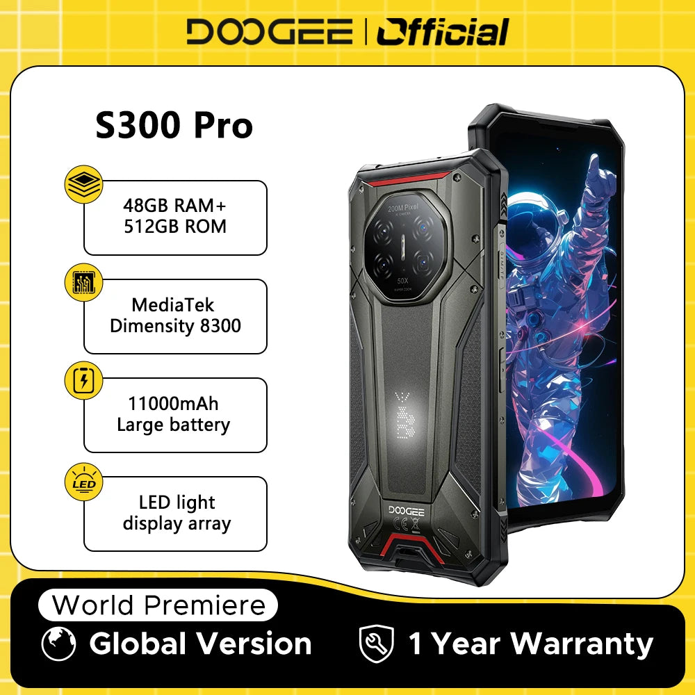 World Premiere DOOGEE S300 Pro Rugged Phone 48GB+512GB Dimensity 8300 6.78" FHD+ 11000mAh Battery 66W 200MP Camera Android 16 Main image
