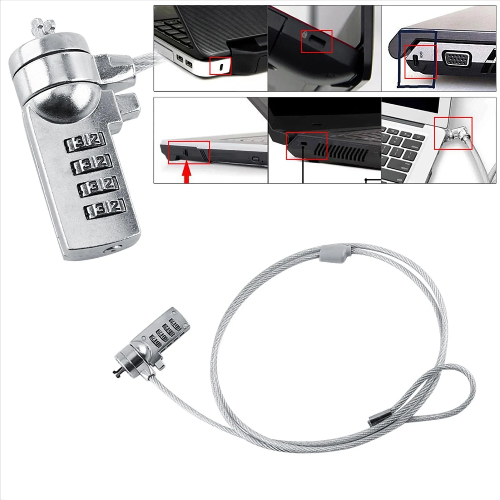 Laptop and PC anti-theft devices, combined security lock, cable chain, 4-digit password Secondary image