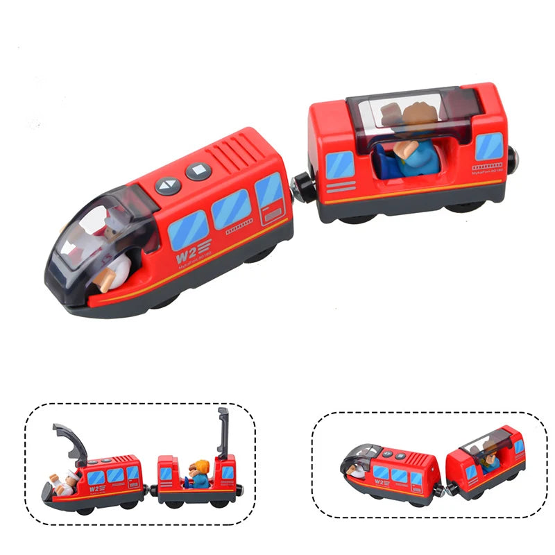 Kid Magnetic Electric Train Car Locomotive Wooden Track Slot Diecast Railway With Two Carriages Train Wood Toy Biro Leduo Track