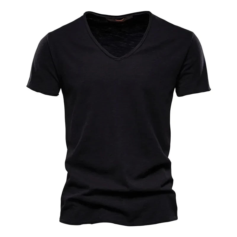 Spring Summer Cotton T Shirts Men 2025 Simple VNeck Stretch Solid New Tops Clothing Casual Tshirt Man Streetwear Cool Tee Shirts