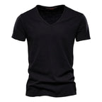 Spring Summer Cotton T Shirts Men 2025 Simple VNeck Stretch Solid New Tops Clothing Casual Tshirt Man Streetwear Cool Tee Shirts