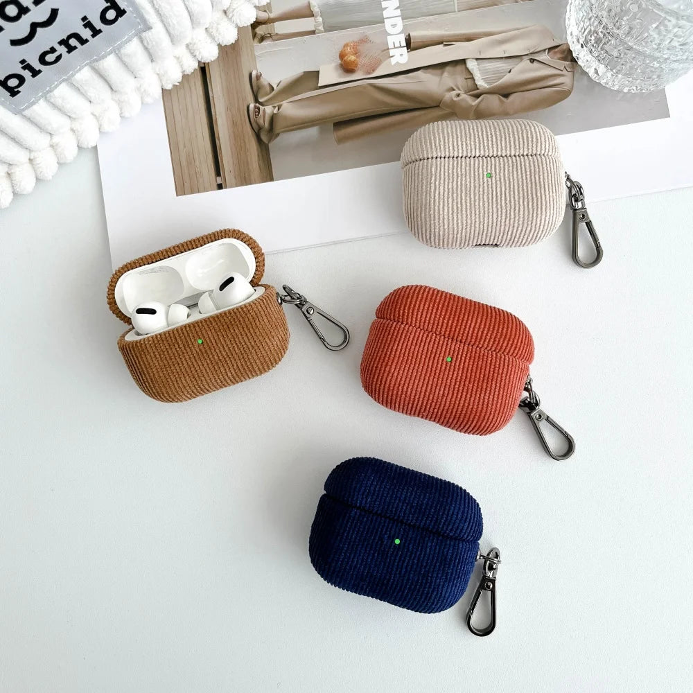 Winter Matte Corduroy Fabric Hook Earphone Case For Apple Airpods 1 2 3 4 Pro 3 2 Wireless Bluetooth Earphone Anti Scratch Cover