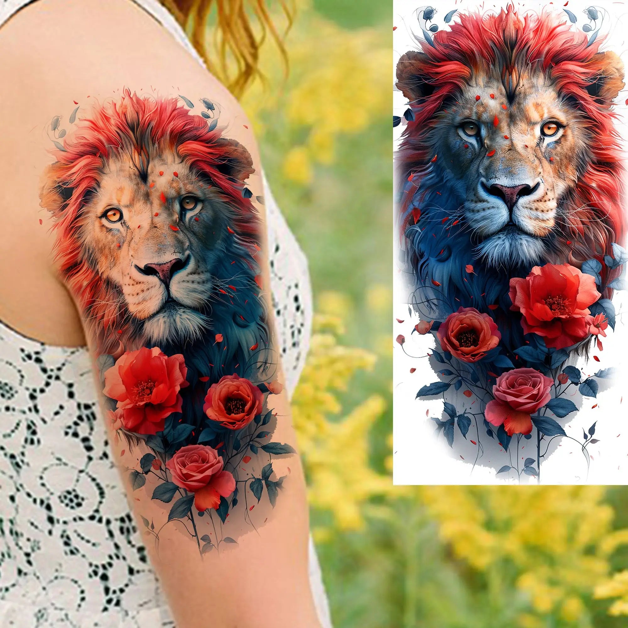 1 Sheet Unique Watercolr Lion Tiger Animals Temporary Tattoos Long Lasting Waterproof Fox Owl Fake Tattoo Sticker Body Art Tatoo