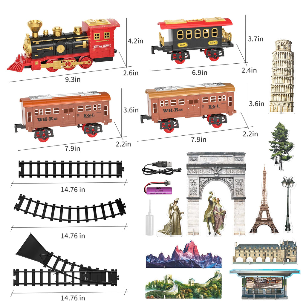 Electric train toy set, car, railway, steam locomotive engine, die-casting model, educational game, children's and boys' toys