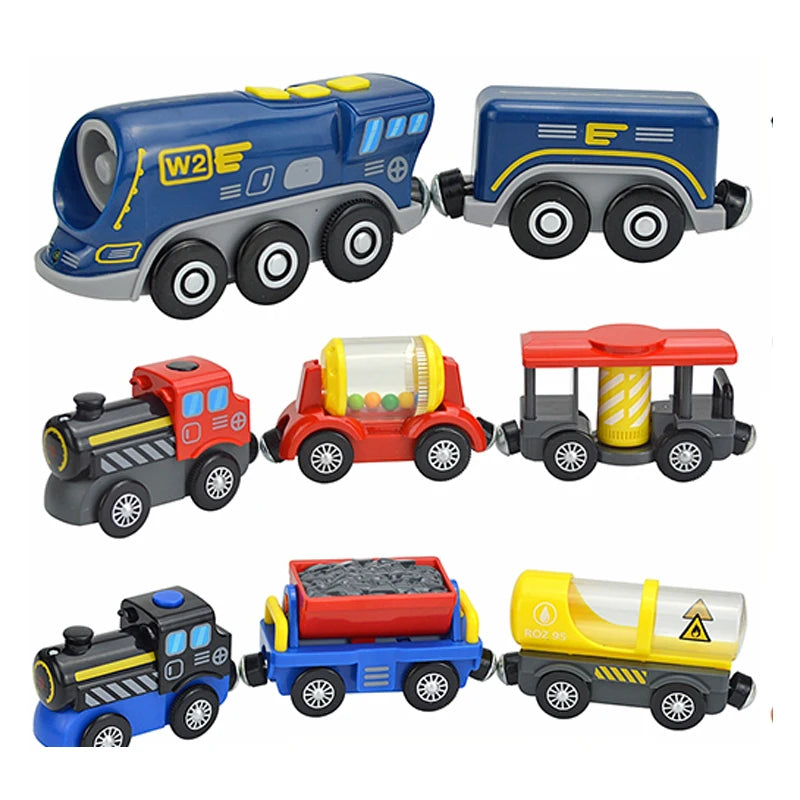 Kid Magnetic Electric Train Car Locomotive Wooden Track Slot Diecast Railway With Two Carriages Train Wood Toy Biro Leduo Track
