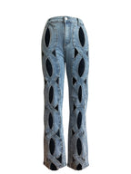 CM.YAYA Women Vintage Cutout Hollow Out Criss Cross Straight Denim Pants 2024 Fashion INS High Waist Wide Leg Jeans Trousers