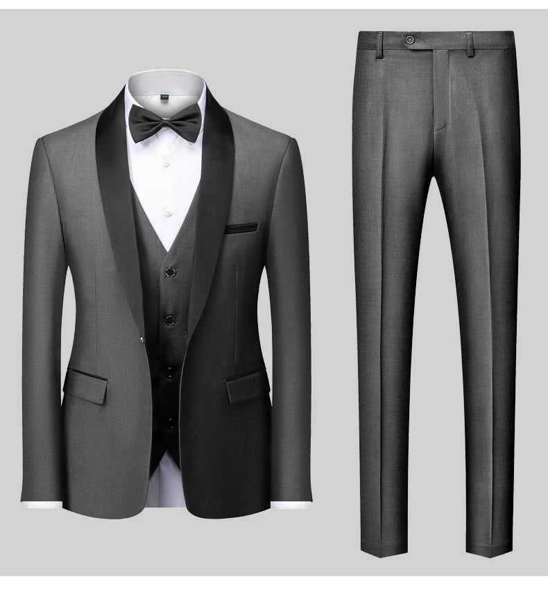 Men's Casual Business Have Smoking Suit High End Brand Boutique Fashion Blazer Vest Pants Groom Wedding Dress Party Suit