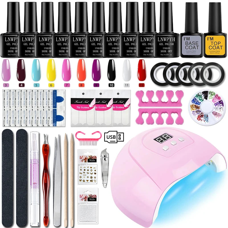 Gel Varnish Kit Professional Nail Gel Kit With Nail Dryer Soak Off Nail Gel Polish Kit  Base Coat  Top Coat Manicure Tools Set Main image