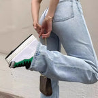 Hot-selling new women's light blue slim fit high waist stretch casual versatile straight jeans for women
