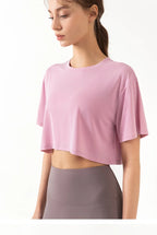 Women Yoga Tops Loose Running Exercise Sport Crop Top Ultralight Elastic Breathable Short Sleeve Gym Fitness Shirt