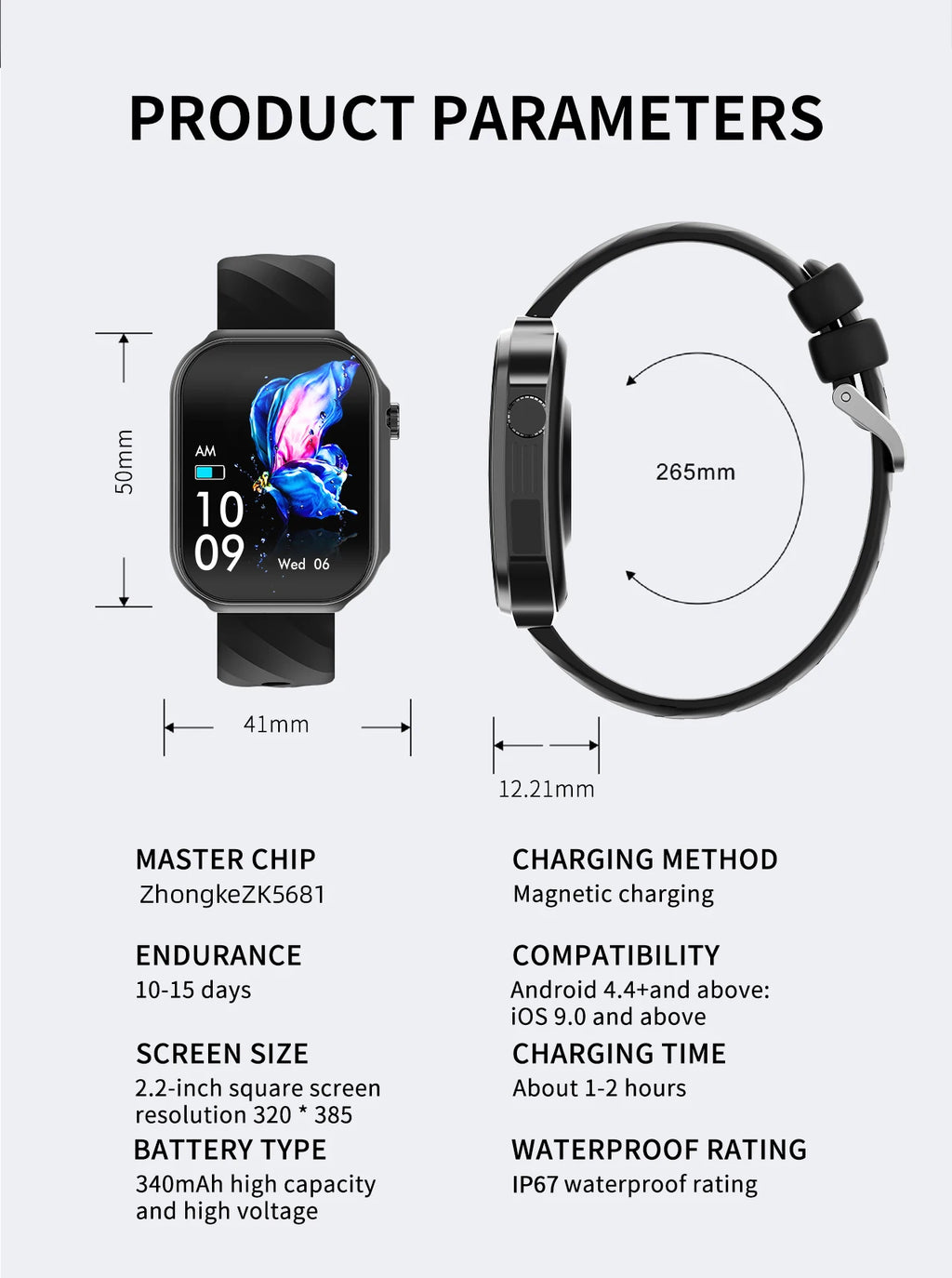 LIGE New 2.2-inch 3D Curved Screen Smart Watch With LED Light Thermometer Health Monitor Smartwatch BT Call Sports Fitness Watch